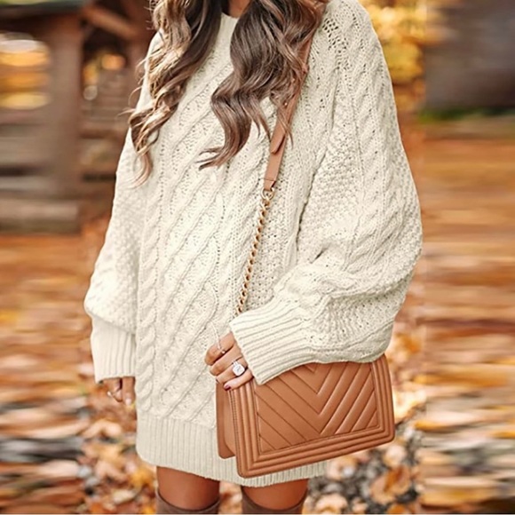 Anrabess Oversized Cable Knit Sweater Dress Women’s Small Chunky Knit Irish - Picture 2 of 12